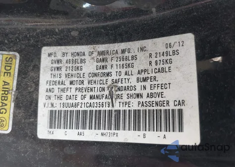 2012 Acura Tl 3.5 z USA, uszkodzony, nr VIN 19UUA8F21CA035619